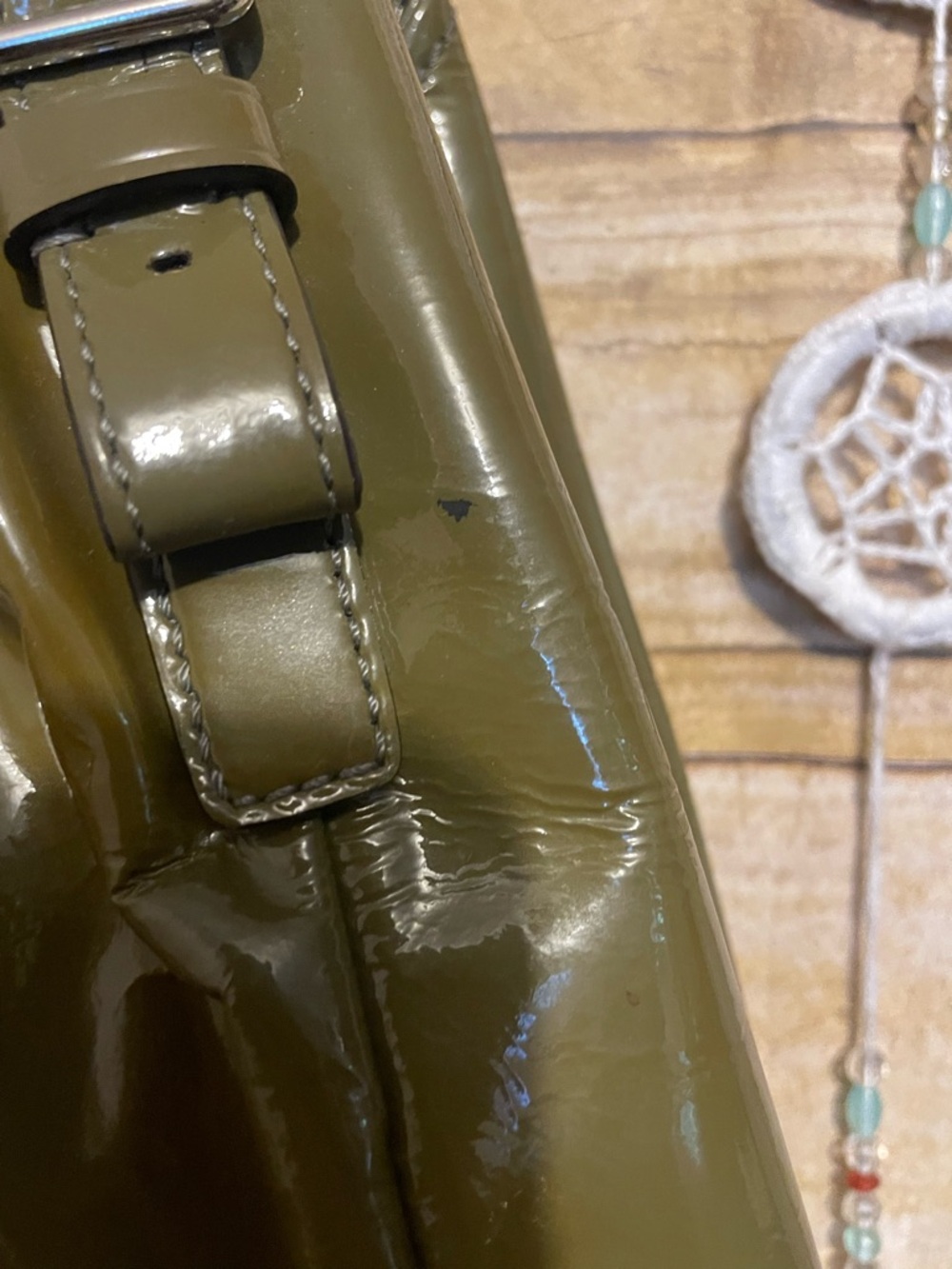 COACH Madison Glossy Olive Green Satchel Bag Hobo Shoulder Purse - Picture 3 of 11